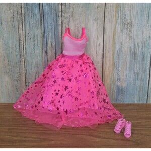 Fashion Doll Pink Star Dress & Heart Heels Fits Barbie 11.5" Doll Clothes Lot